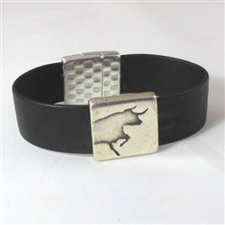 Running of the Bulls Men's Black Leather Bracelet - VP's Jewelry
