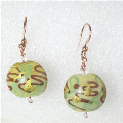 Green Brown & Gold Handmade Artisan Drop Earrings - VP's Jewelry