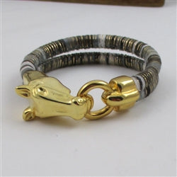 Grey Black & Gold Cotton Cord Horse Head Bracelet - VP's Jewelry