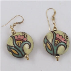 Handmade Cream & Pink Flower Ceramic Earrings Golem - VP's Jewelry