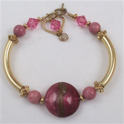 Pink & Gold Artisan Bead Gold Bangle Bracelet - VP's Jewelry