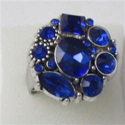 Delightful  royal blue multi rhinestone silver fashion ring