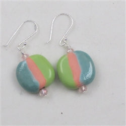 Handmade Kazuri Earring in Pink, Green & Blue - VP's Jewelry