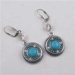 Turquoise, Rhinestone & Silver Drop Earrings - VP's Jewelry