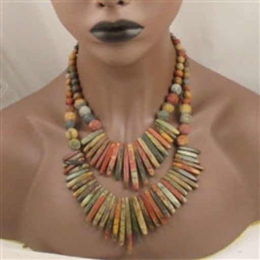 Designer Earthy Tone Gemstone Red Creek Jasper Bib Necklace - VP's Jewelry