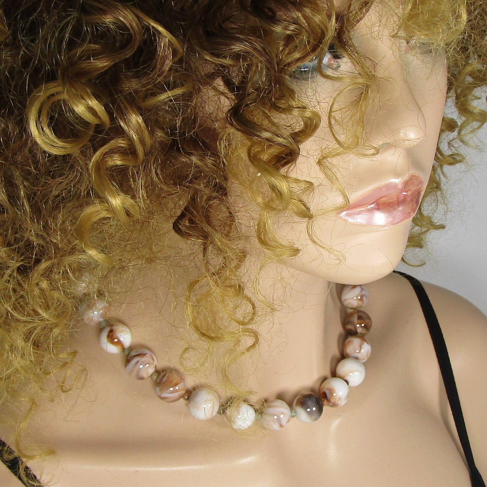 Classic Brown & Cream Beaded Necklace  - VP's Jewelry