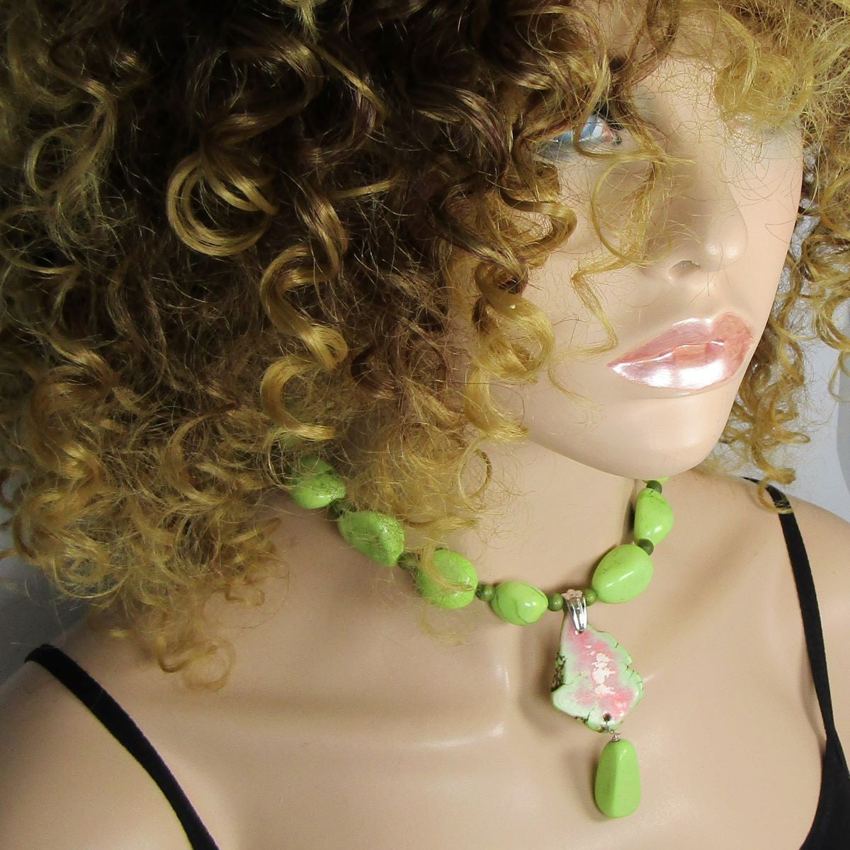 Lime Green Gemstone Nugget Necklace with Pendant - VP's Jewelry