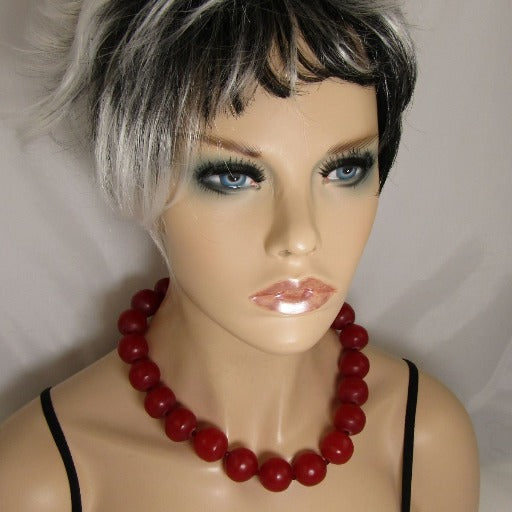 Big Bold Handmade African Cherry Red Bead Necklace - VP's Jewelry