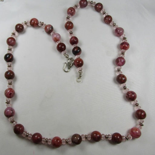 Pink Rhodonite and Pink Crystal Bead Necklace - VP's Jewelry 