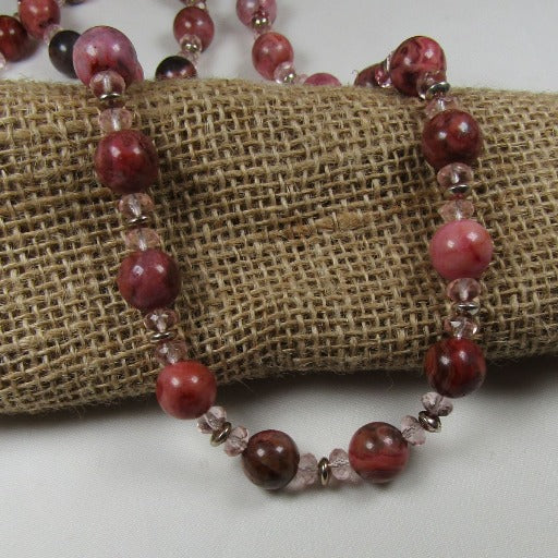 Pink Rhodonite and Pink Crystal Bead Necklace - VP's Jewelry