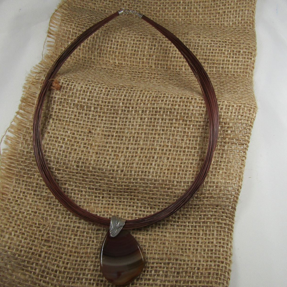 Agate Pendant Necklace with Multi-strand Brown Twisted Neck Wire - VP's Jewelry