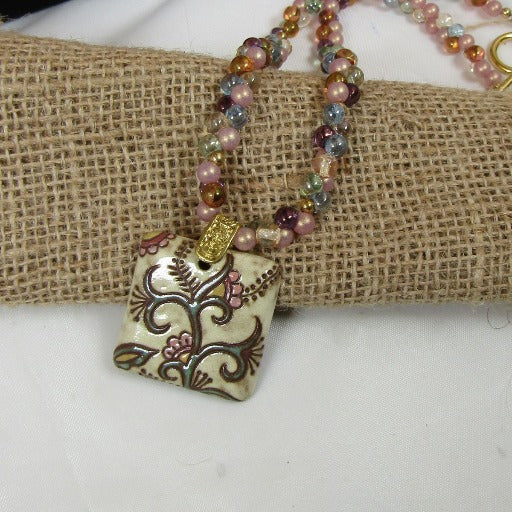 Pink & Cream Handmade Artisan Bead Necklace - VP's Jewelry
