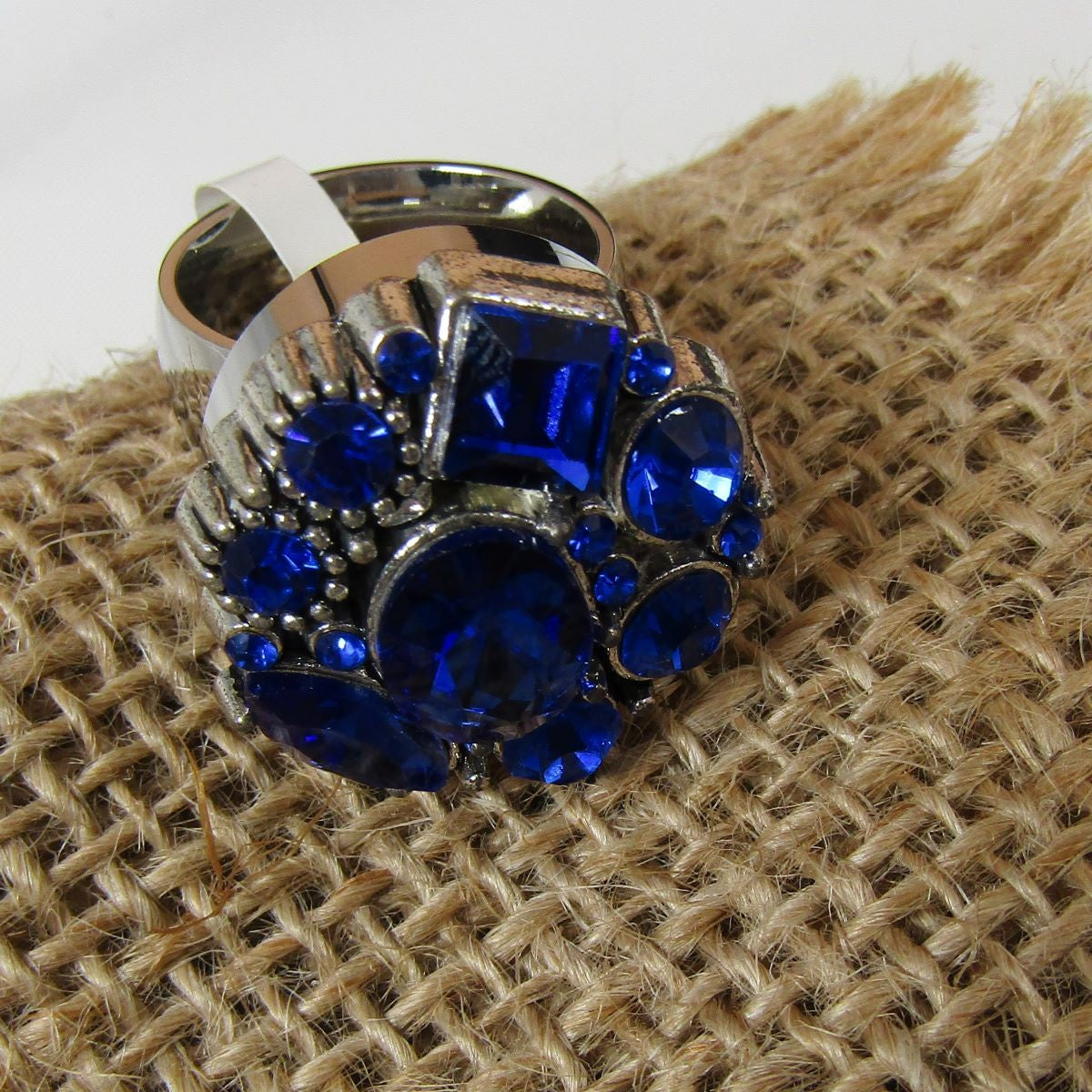 Royal Blue Multi Crystal Fashion Ring Size 7