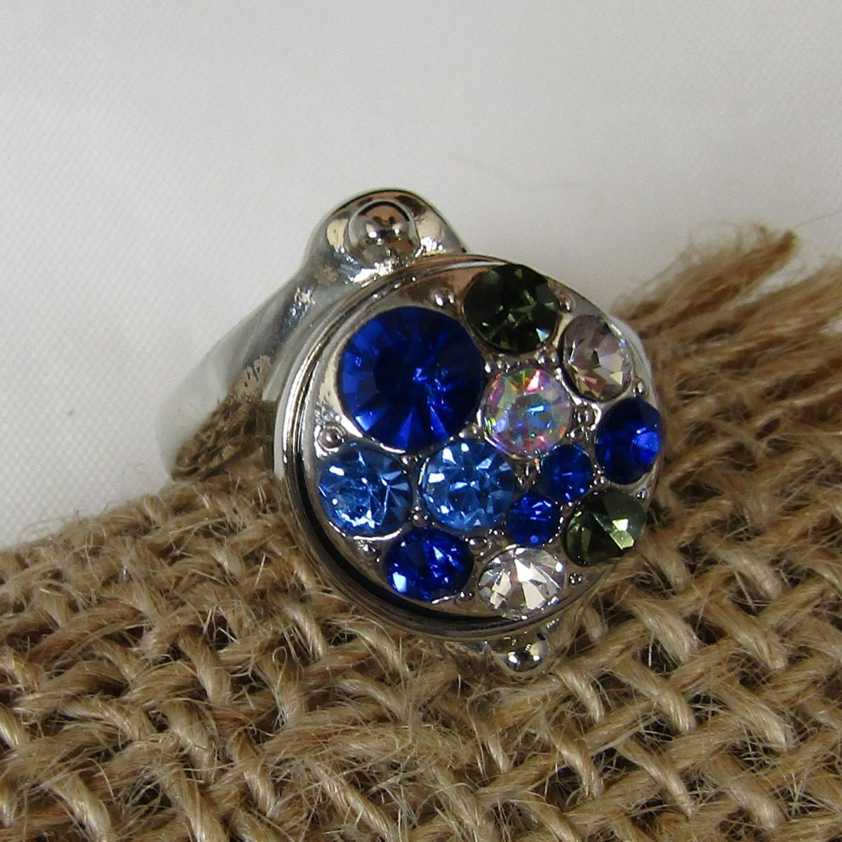 Blue Multi Crystal  Fashion Silver Ring Size 9