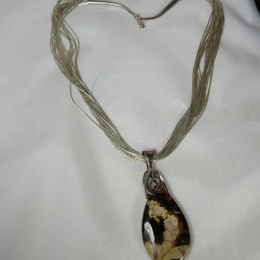 Rare Gemstone Teardrop Pendant on Mult-strand Silver Chain - VP's Jewelry