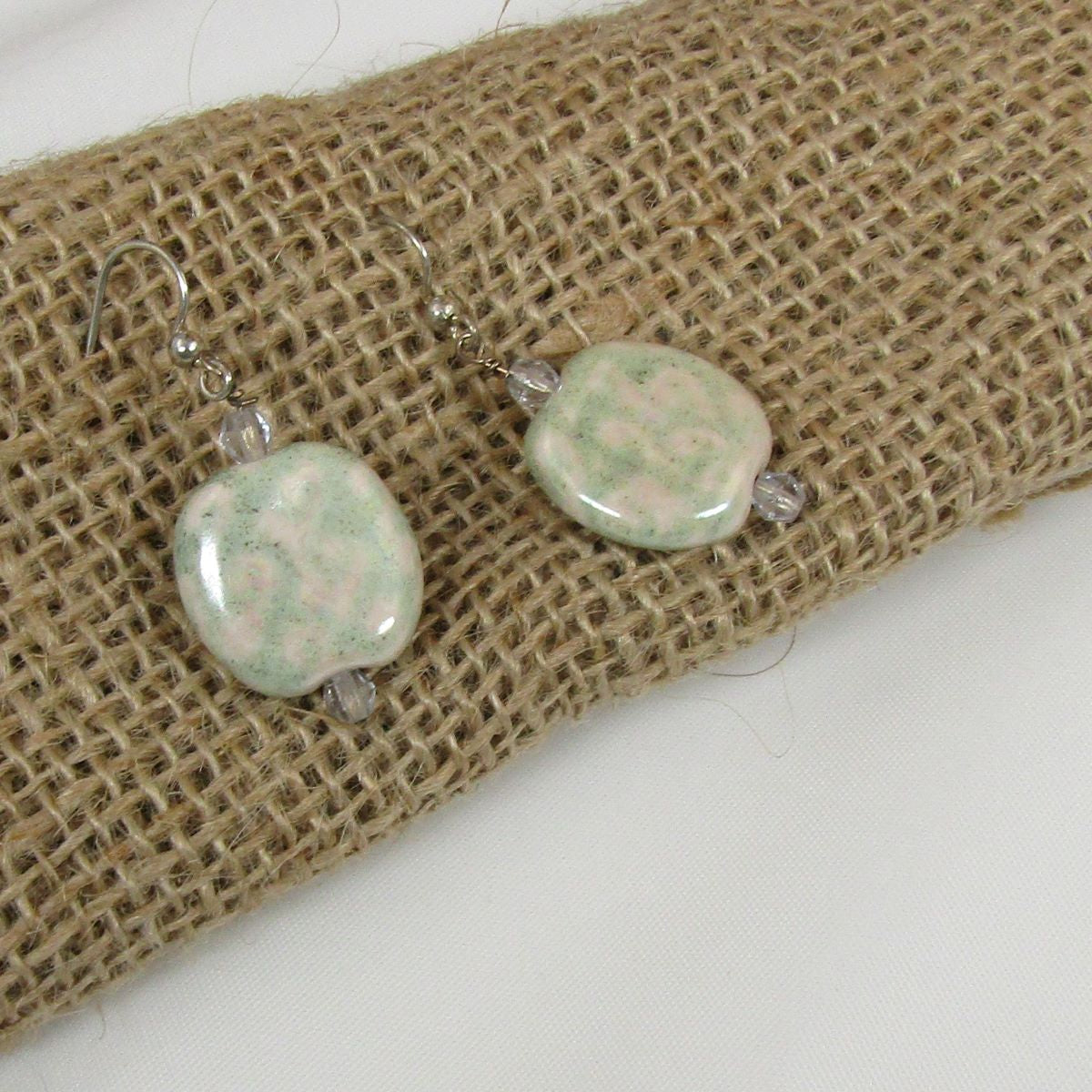 Kazuri Earring in Green or Peacock Silver Ear Wires - VP's Jewelry