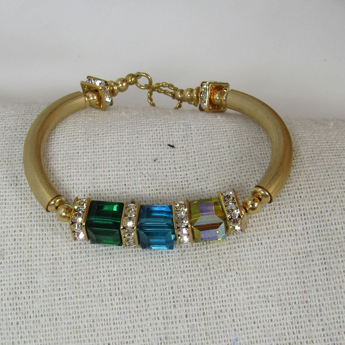 Handmade Gold Bangle Bracelet with Crystal Cubes - VP's Jewelry