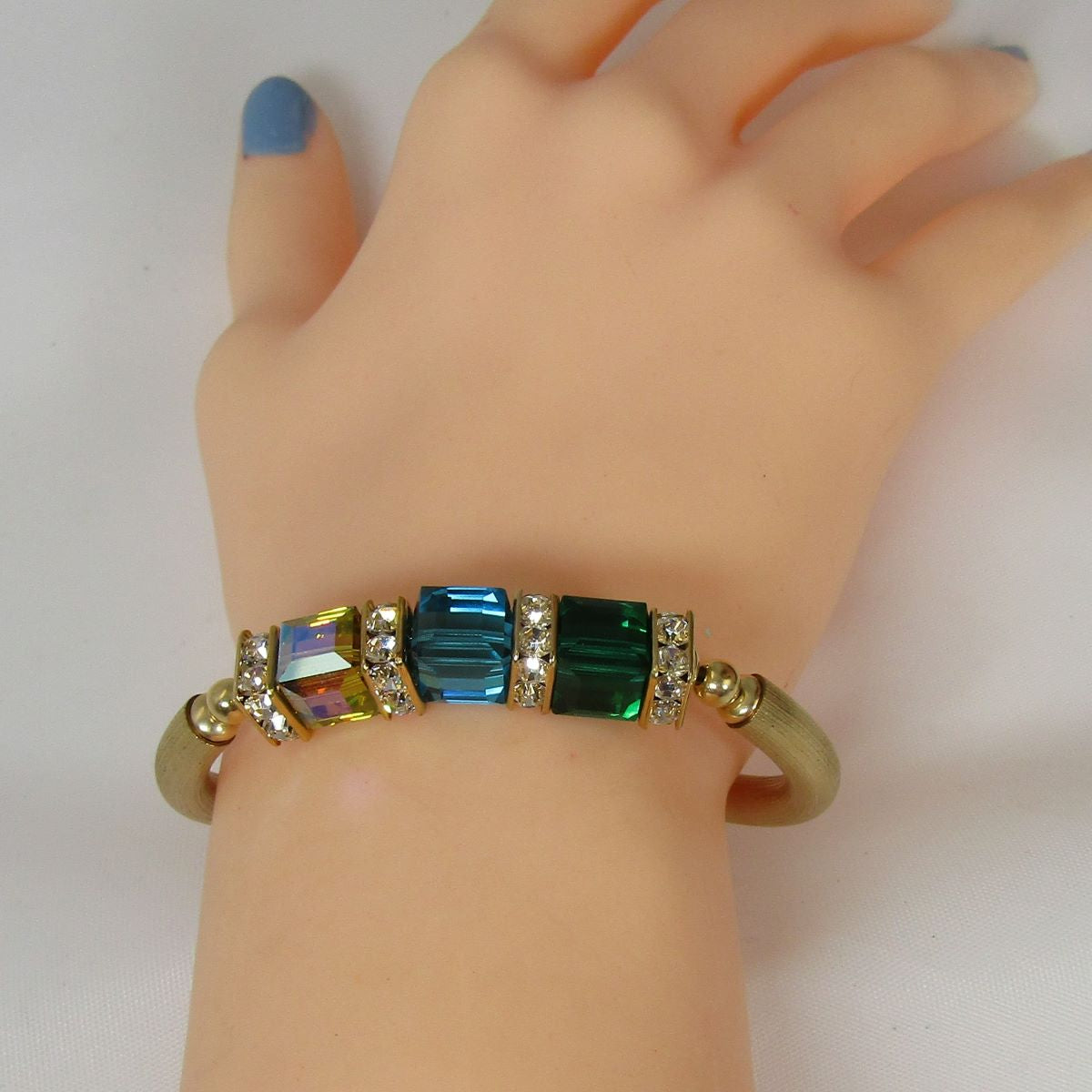 Handmade Gold Bangle Bracelet with Crystal Cubes - VP's Jewelry