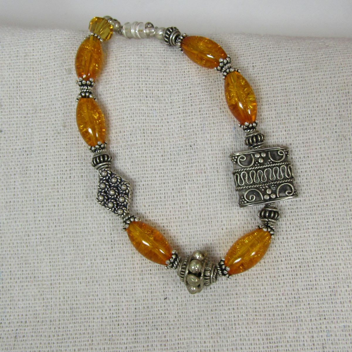Amber Artisan Bead Bead & Sterling Silver Handmade Bracelet - VP's Jewelry