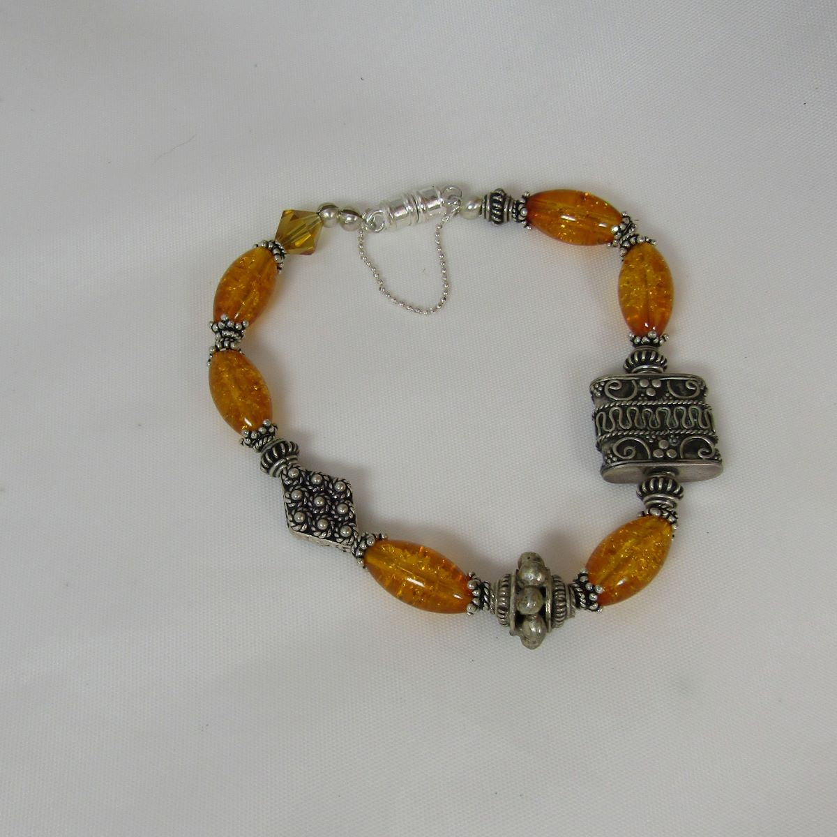 Amber Artisan Bead Bead & Sterling Silver Handmade Bracelet - VP's Jewelry