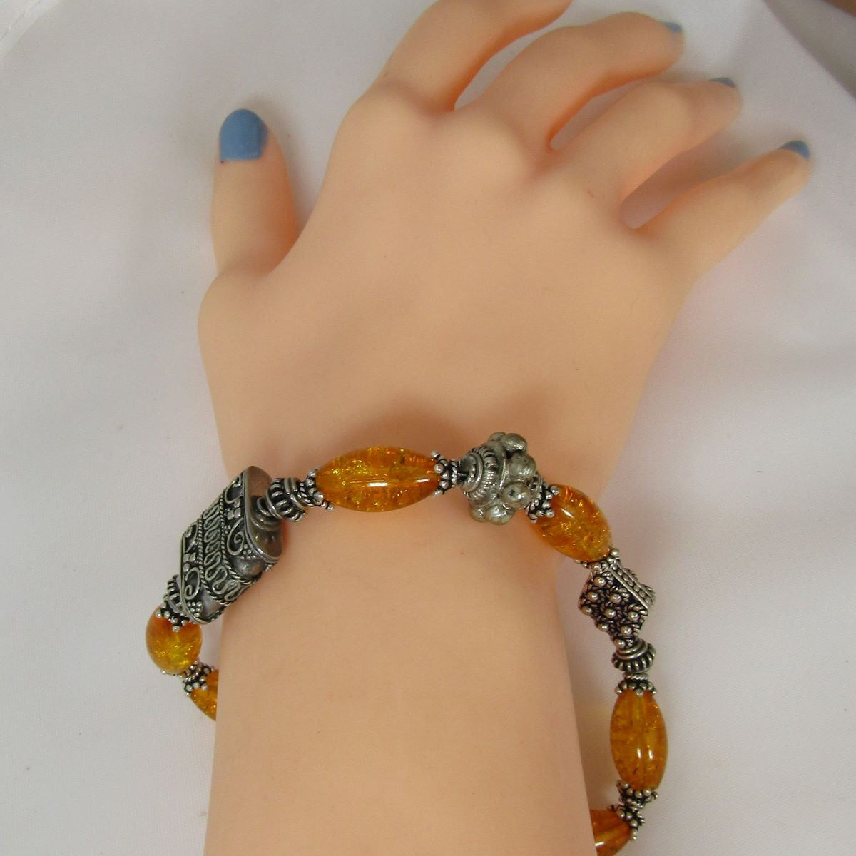 Amber Artisan Bead Bead & Sterling Silver Handmade Bracelet - VP's Jewelry