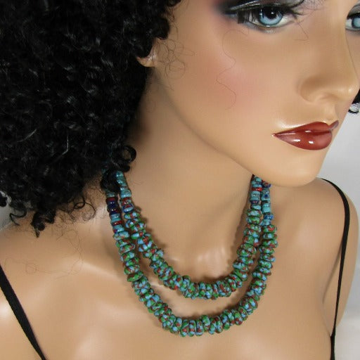 Blue Green Jasper Gemstone Multi-strand Necklace