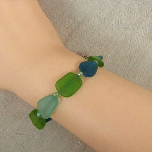 Shades of Blue & Green Sea Glass Bracelet - VP's Jewelry