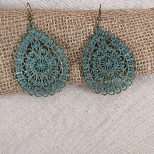 Fern Patina Teardrop Earrings Big - VP's Jewelry