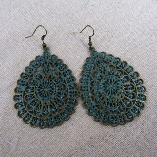 Fern Patina Teardrop Earrings Big - VP's Jewelry