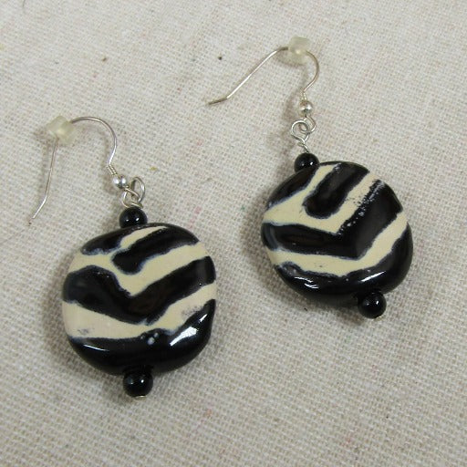 Black & Cream Handmade Kazuri Bead Earrings - VP's Jewelry