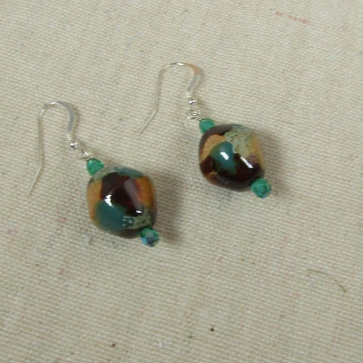 Handmade Lampwork Earrings in Brown & Turquoise - VP's Jewelry