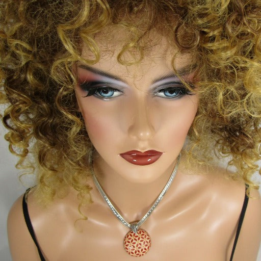 Red & Tan Handmade Pendant Necklace Golem - VP's Jewelry