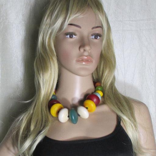 African Trade Bead Statement Necklace Large Mutli-colored Beads - VP's Jewelry