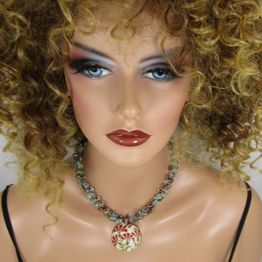 Handmade Red Carnation Artisan Pendant Necklace - VP's Jewelry