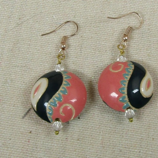 Artisan Handmade Hot Pink & Black Paisley Earrings - VP's Jewelry