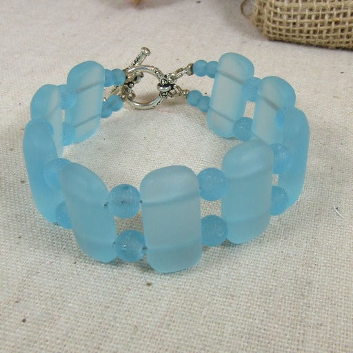 Aqua Sea Glass Cuff Bracelet