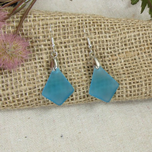 Aqua Sea Glass & Silver Earrings - VP's Jewelry