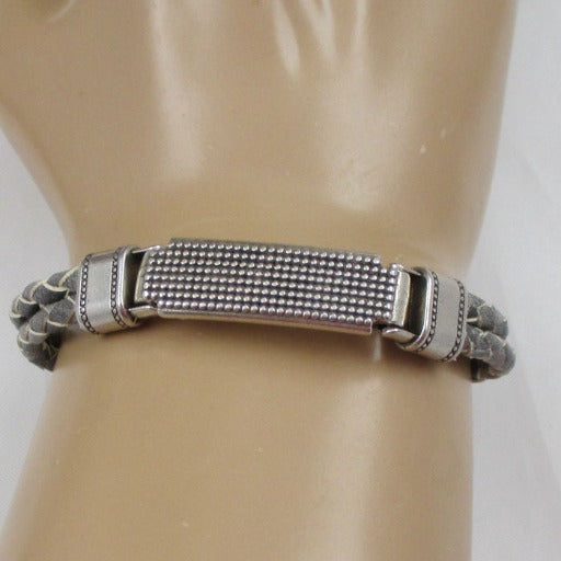 Grey Braided Leather Bracelet Man's - VP's Jewelry