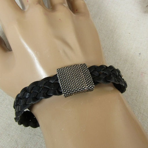 Handcrafted Men's Black Braided Leather Bracelet - VP's Jewelry
