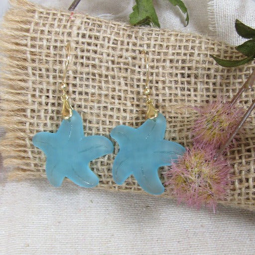 Aqua Sea Glass Starfish Earrings - VP's Jewelry