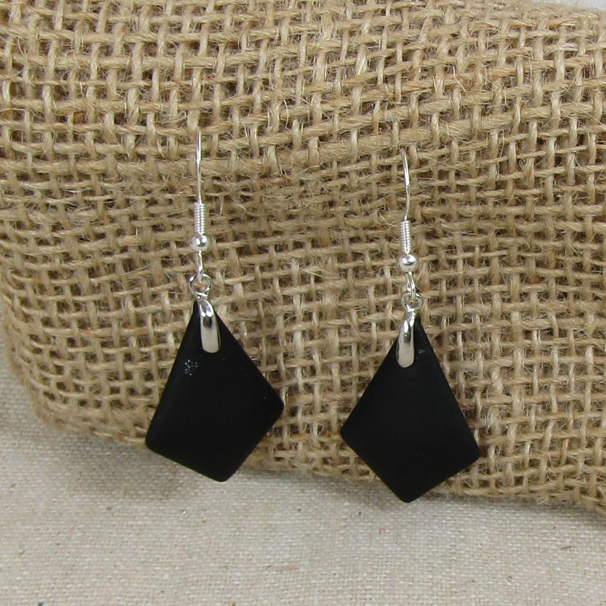 Black Sea Glass Triangle Drop Earrings