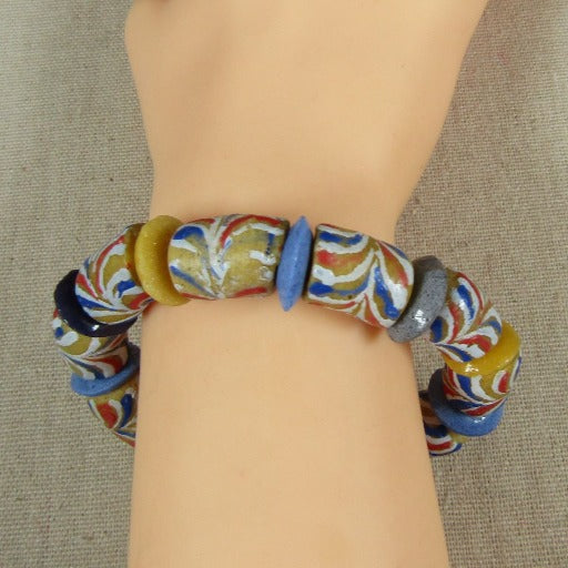 African Trade Bead Stretch Bracelet Multi-colored - VP's Jewelry