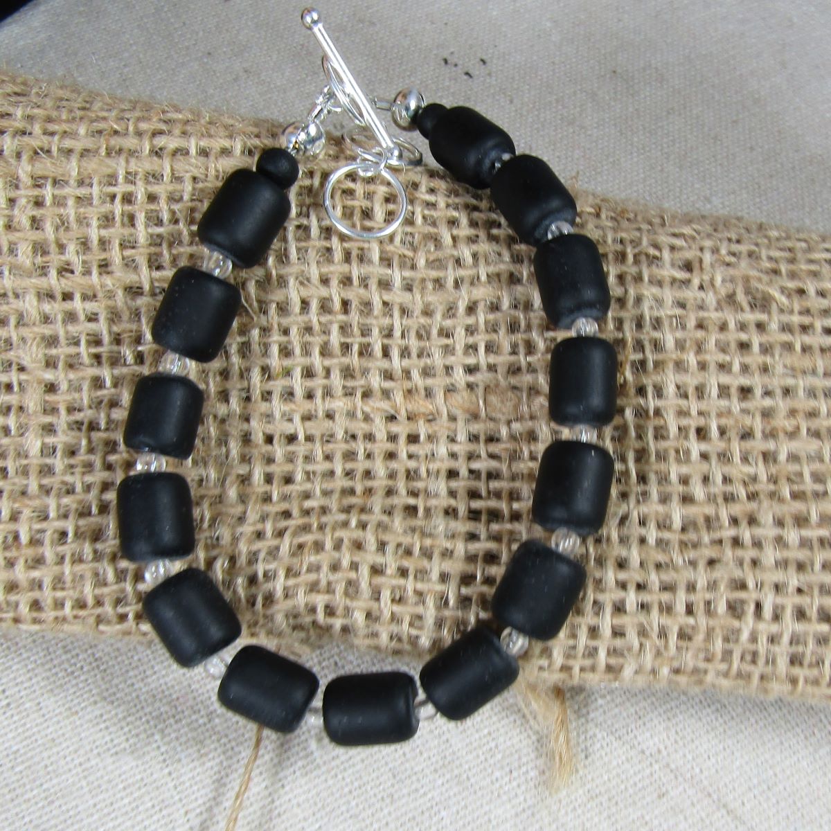 Handmade Black Sea Glass Bracelet