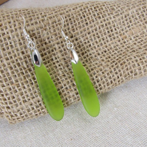 Green Recycled Sea Glass Earrings