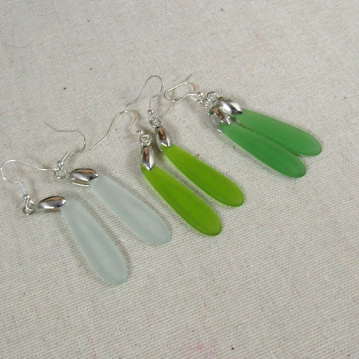 Green Recycled Sea Glass Earrings
