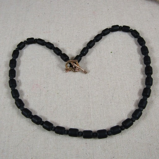 Matte Black Sea Glass Necklace - VP's Jewelry