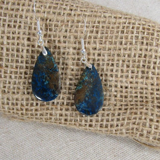 Gemstone Azurite Teardrop Earrings