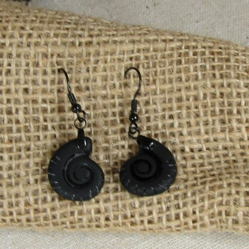 Black Sea Glass Sea Shell Earrings - VP's Jewelry