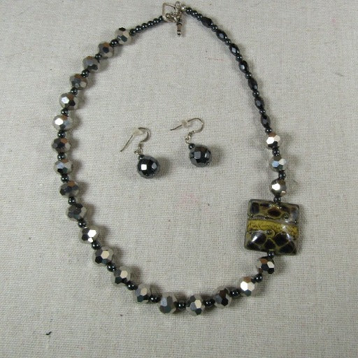 Handmade Artisan Black Beaded Necklace & Earrings - VP's Jewelry  
