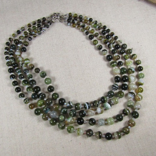 Multi-Strand Green Line Agate Beaded Necklace - VP's Jewelry